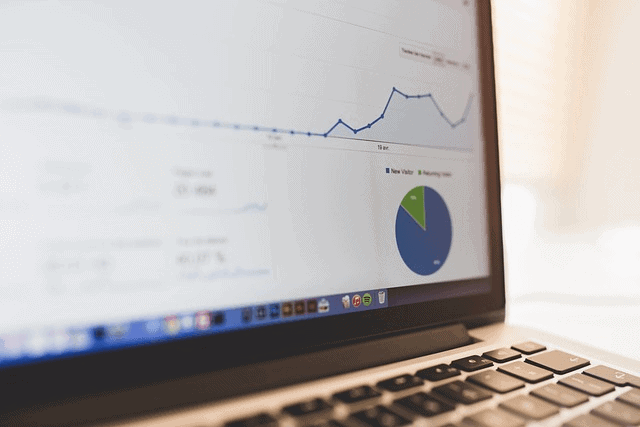 A Laptop Screen Showing A Line Graph And A Pie Chart.