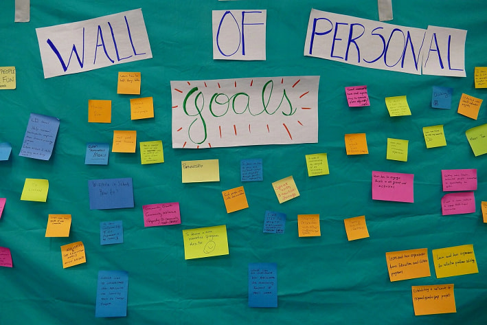 A Green &Quot;Wall Of Personal Goals&Quot; Featuring Multiple Post-It Notes.