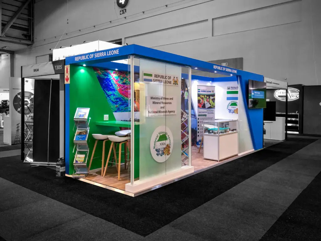 Inline Booth For Sierra Leone's National Minerals Agency At Mining Indaba 2022 Cape Town, Courtesy Of Booth Exhibits™.