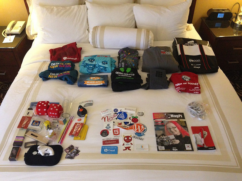 Interactive trade show promotional items and corporate giveaways display collection